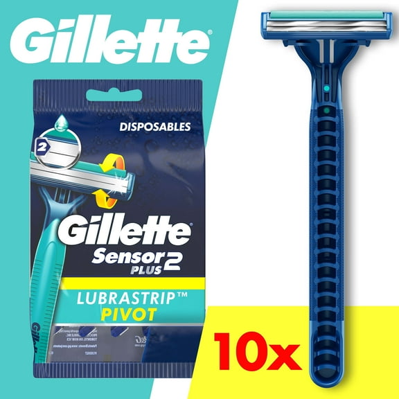 Gillette Sensor 2 Plus Pivoting Men 2 Blade Disposable Razor,10 count