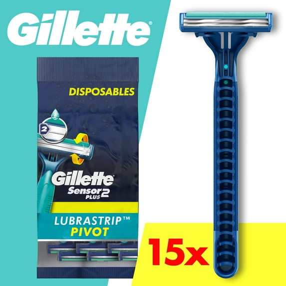 Gillette Sensor 2 Plus Pivoting Men 2 Blade Disposable Razor,15 count
