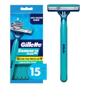 Gillette Sensor2 Plus, Pivoting Head Men's Disposable Shaving Razors with Lubrastrip, 15 Count