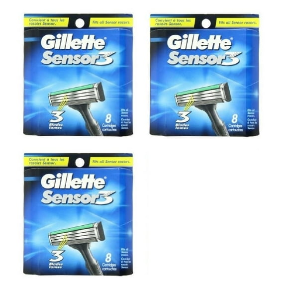 Gillette Sensor 3 Refill Blade Cartridges, 8 Count (Pack of 3) + Eyebrow Ruler