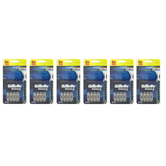 Gillette Sensor 3 Refill Blade Cartridges, 8 Count (Pack of 6)