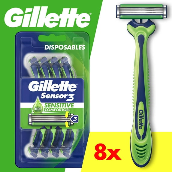 Gillette Sensor 3 Sensitive Men 3 Blade Disposable Razor,8 count