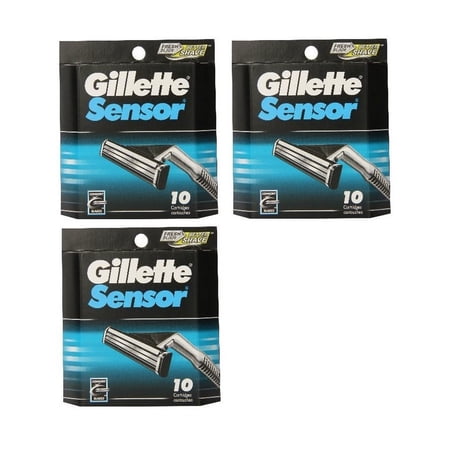 Gillette Sensor Refill Blade Cartridges, 10 Ct. (Pack of 3) + Eyebrow Ruler