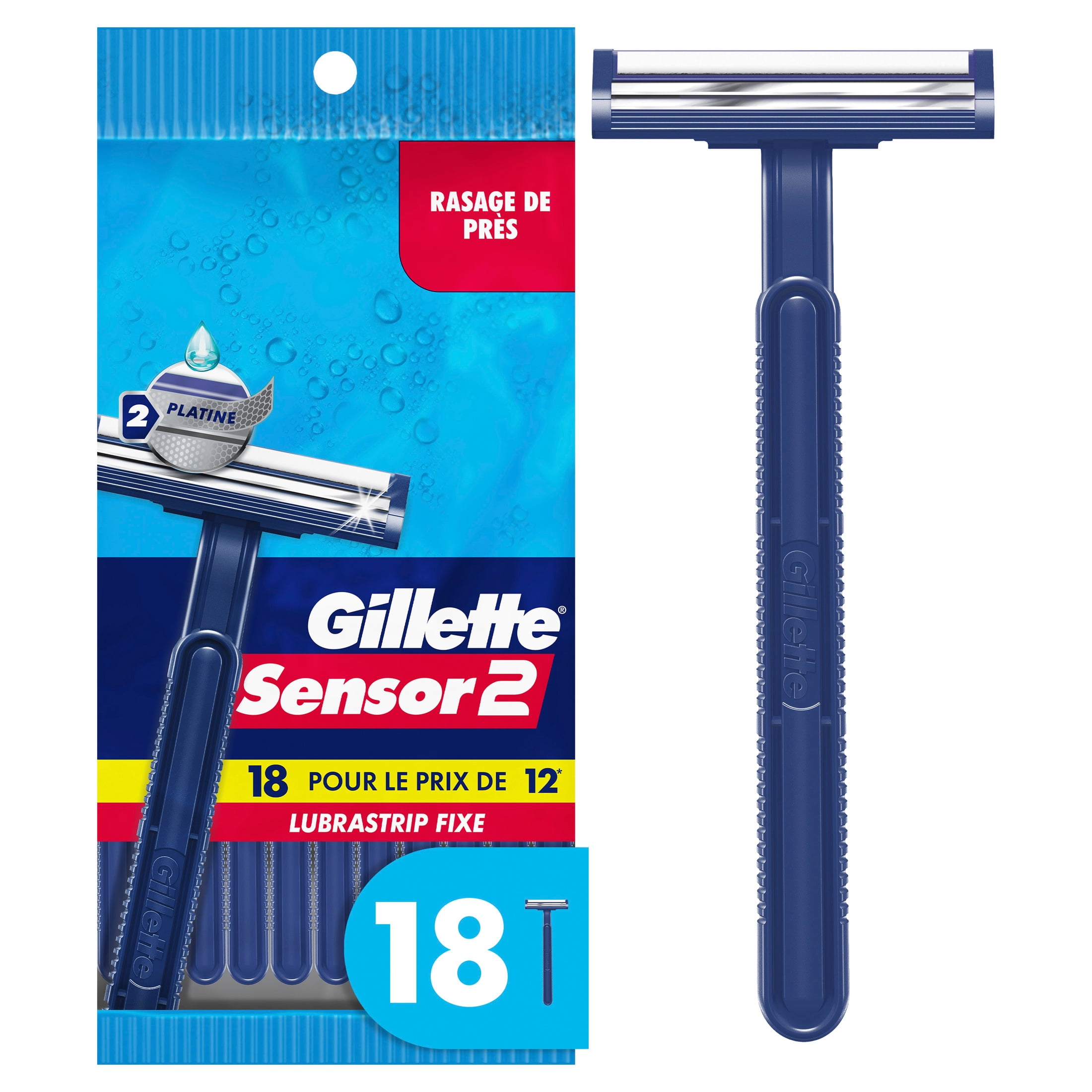 Gillette Sensor2, Fixed Men's Disposable Shaving Razors with Lubrastrip, 18 Count