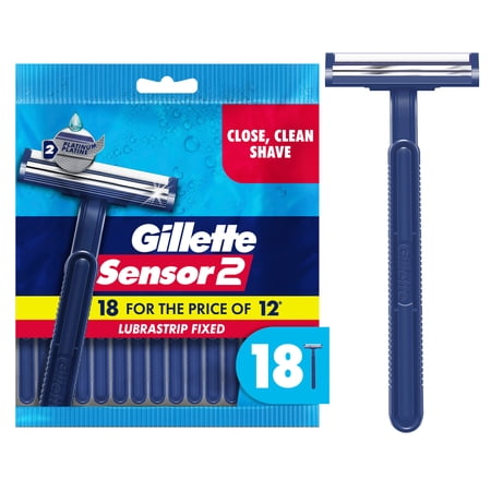 Gillette Sensor2, Fixed Men's Disposable Shaving Razors with Lubrastrip, 18 Count