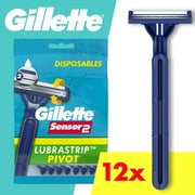 Gillette Sensor2 Pivoting Head Men's Disposable Razors, Blue, 12 Count