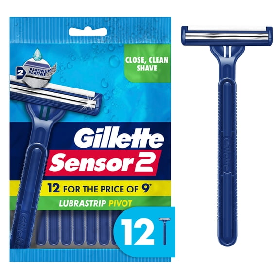 Gillette Sensor2, Pivoting Head Men's Disposable Shaving Razors with Lubrastrip, 12 Count