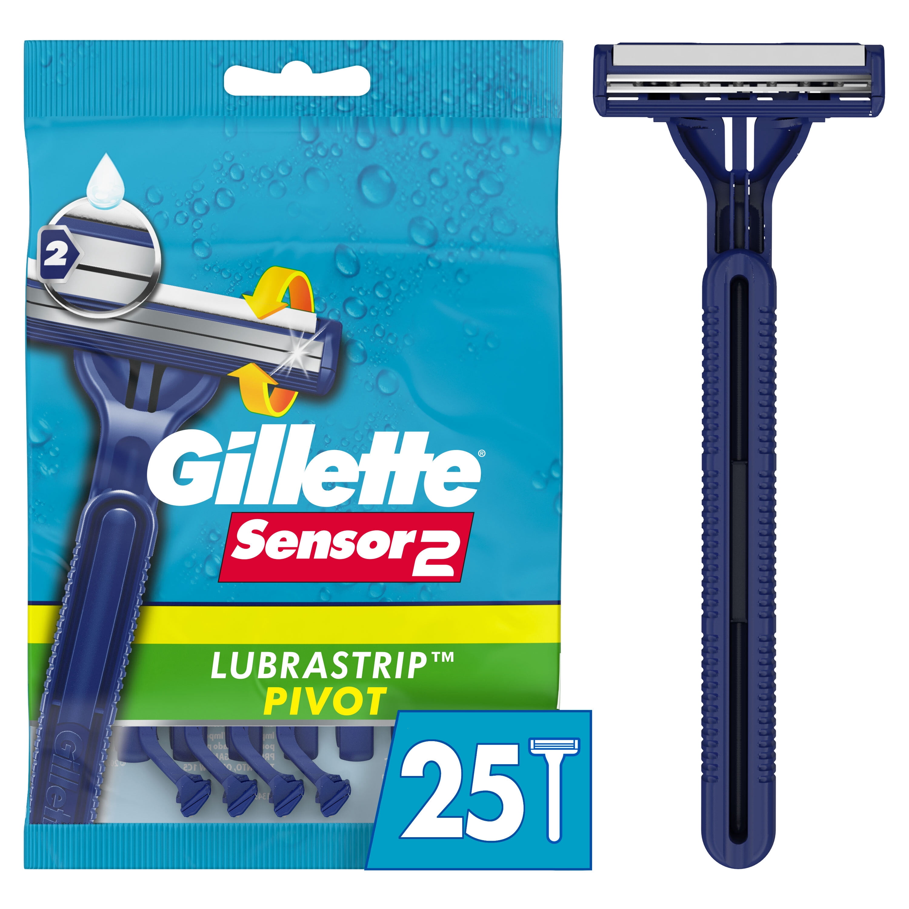 Gillette Sensor2 Pivoting Head Men's Disposable Razors, Blue, 25 Count ...