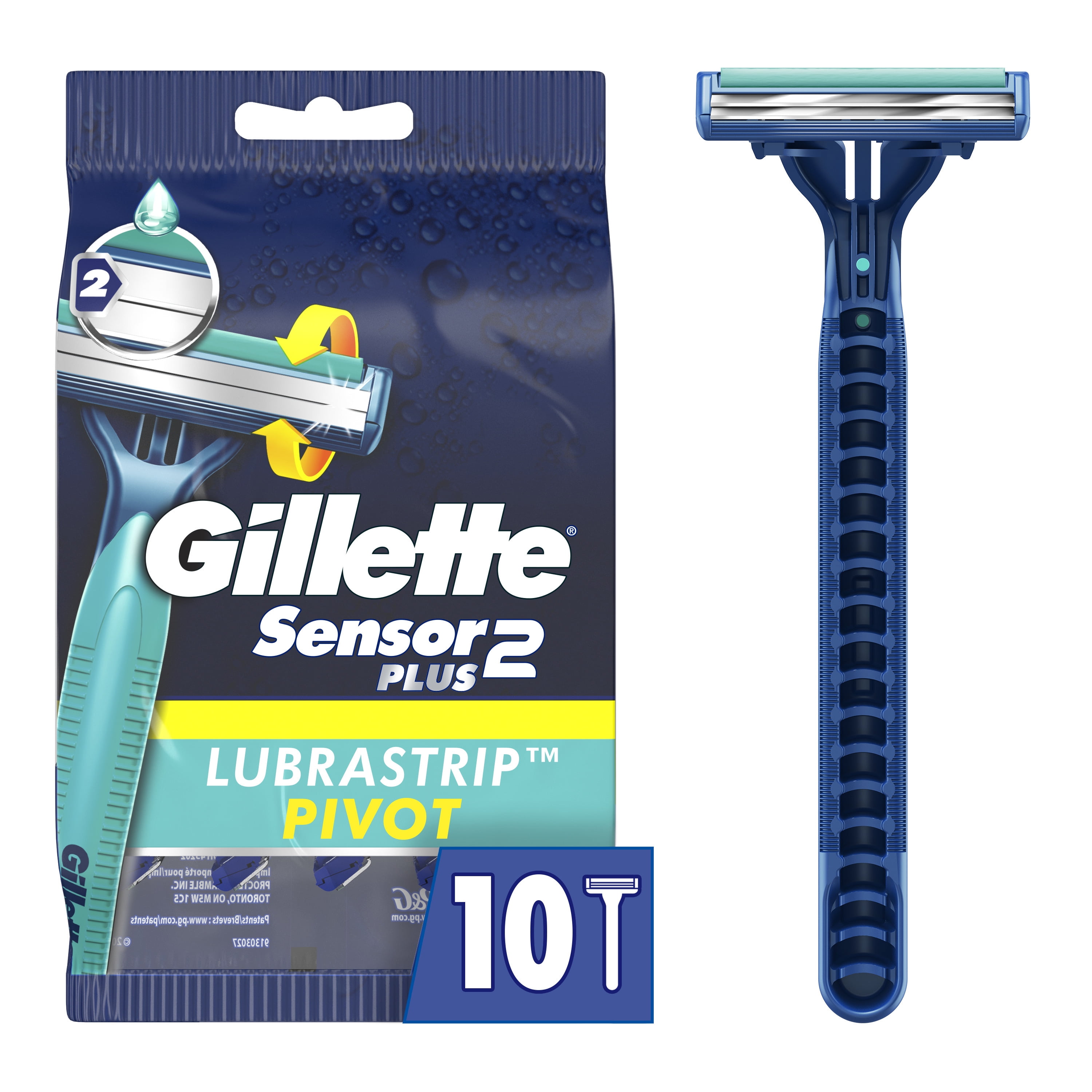 Gillette Sensor2 Plus Pivoting Head Men's Disposable Razors, Blue, 10