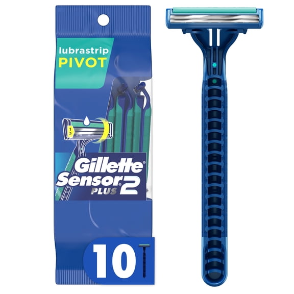 Gillette Sensor2 Plus Pivoting Head Men's Disposable Razors, 10 Count