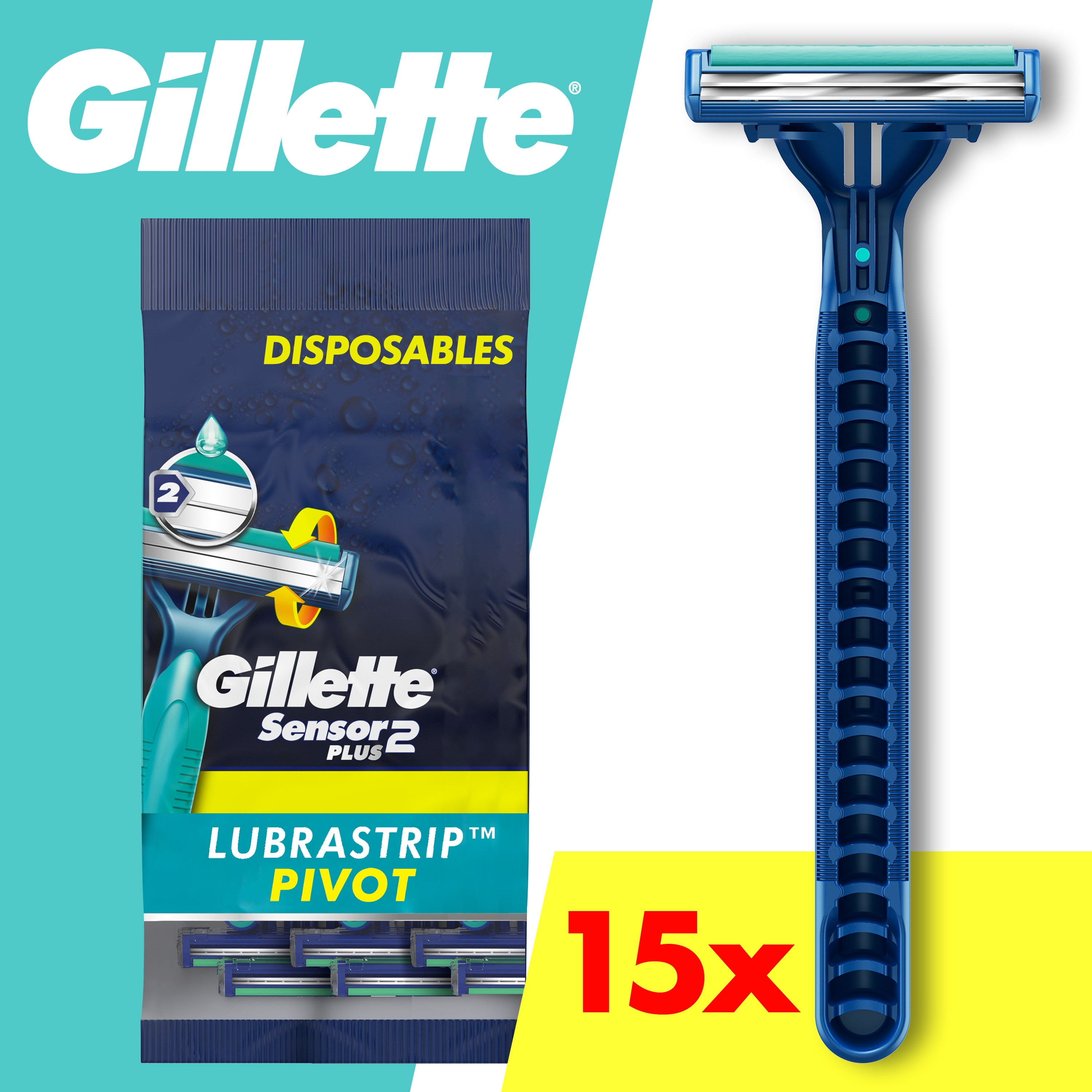 Gillette Sensor 2 Plus Pivoting Men 2 Blade Disposable Razor 10 count