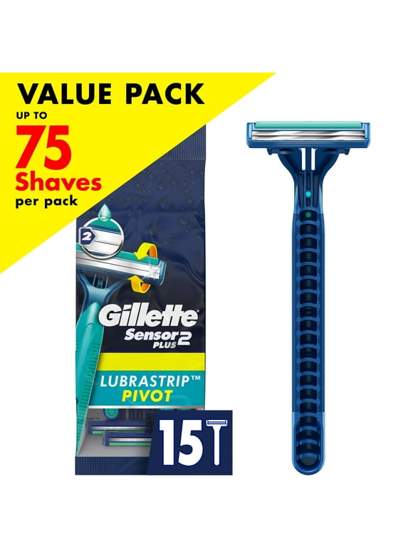 Gillette Sensor2 Plus Pivoting Head Men's Disposable Razors, Blue,15 Count