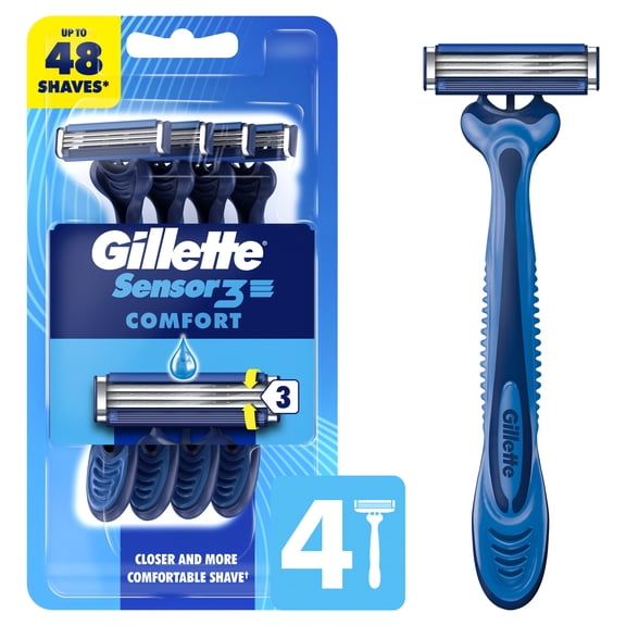 Gillette Sensor3 Comfort, Men's Disposable Shaving Razors, 4 Count