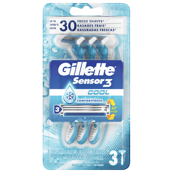 Gillette Sensor3 Cool Men's 3-Bladed Disposable Razor Pack of 3
