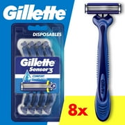 Gillette Sensor3 Mens Disposable Razor, Blue, 8 Razors