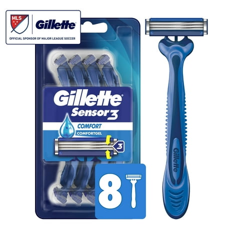 Gillette Sensor3 Men's Disposable Razor, Blue, 8 Razors