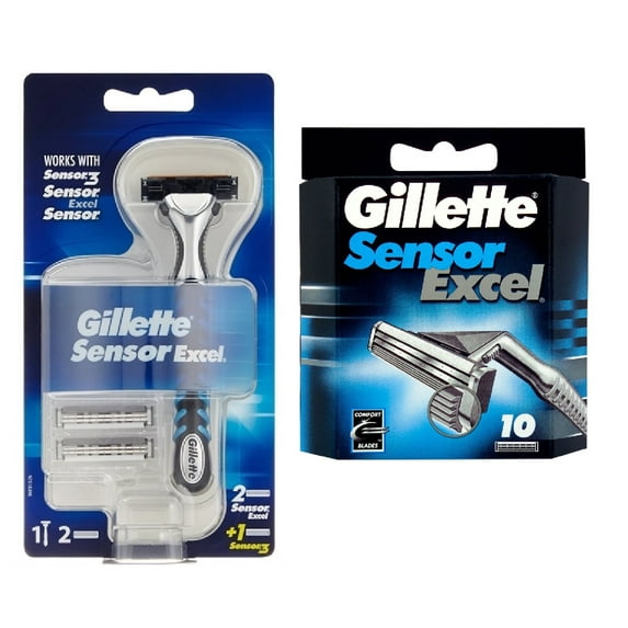 Gillette Sensor3 Razor Handle + Sensor Excel Refill Blades, 10 Count + Schick Slim Twin ST for Sensitive Skin