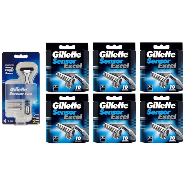 Gillette Sensor3 Razor Handle + Sensor Excel Refill Blades, 60 Count ...