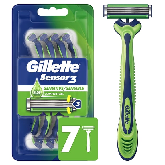 Gillette Sensor3 Sensitive Men's Disposable Razor, 7 Razors