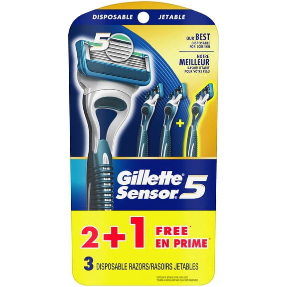 Gillette Sensor5 Mens Disposable Razors, Pack of 2 plus 1 Bonus Razor
