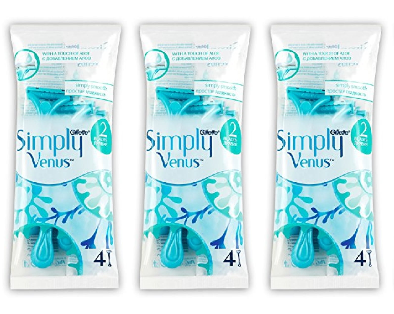 Gillette Simply Venus 2 Blade Disposable Razors With A Touch of Aloe, 4 Count (Pack of 3