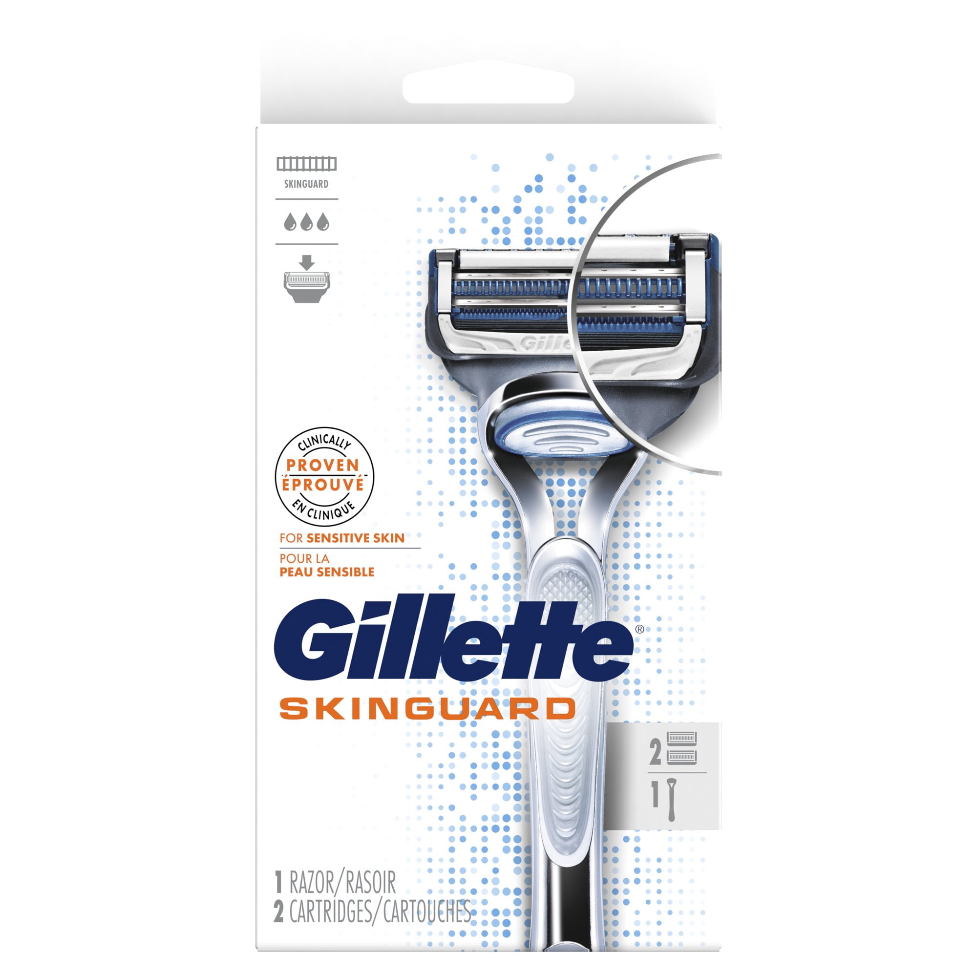 Gillette Skin Guard Razor For Sensitive Skin with 2 Cartridges, 1 Ea ...