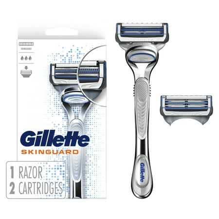 Gillette SkinGuard Men's Razor Handle and 2 Blade Refills, Silver