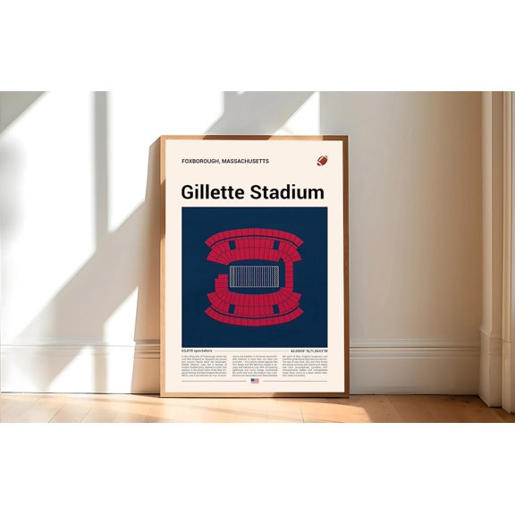 Gillette Stadium Stadium Seating Print Mid Century Modern Football Sports Bedrooms Minimalist Office Wall Art, Unframed Canvas