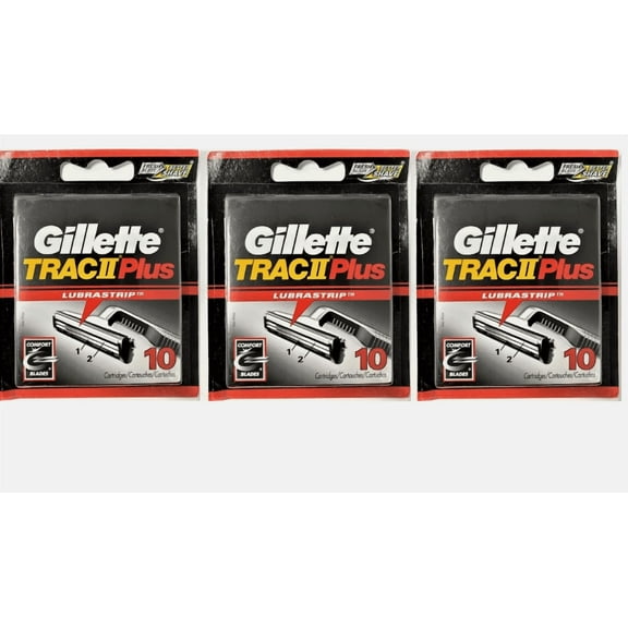 Gillette Trac II Plus Lubrastrip Shaving Refill Cartridges - 10 Ea, 3 Pack
