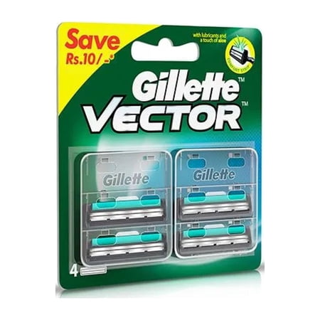 Gillette Vector Plus, Compatible with Atra, Refill Blade Cartridges, 4 ct