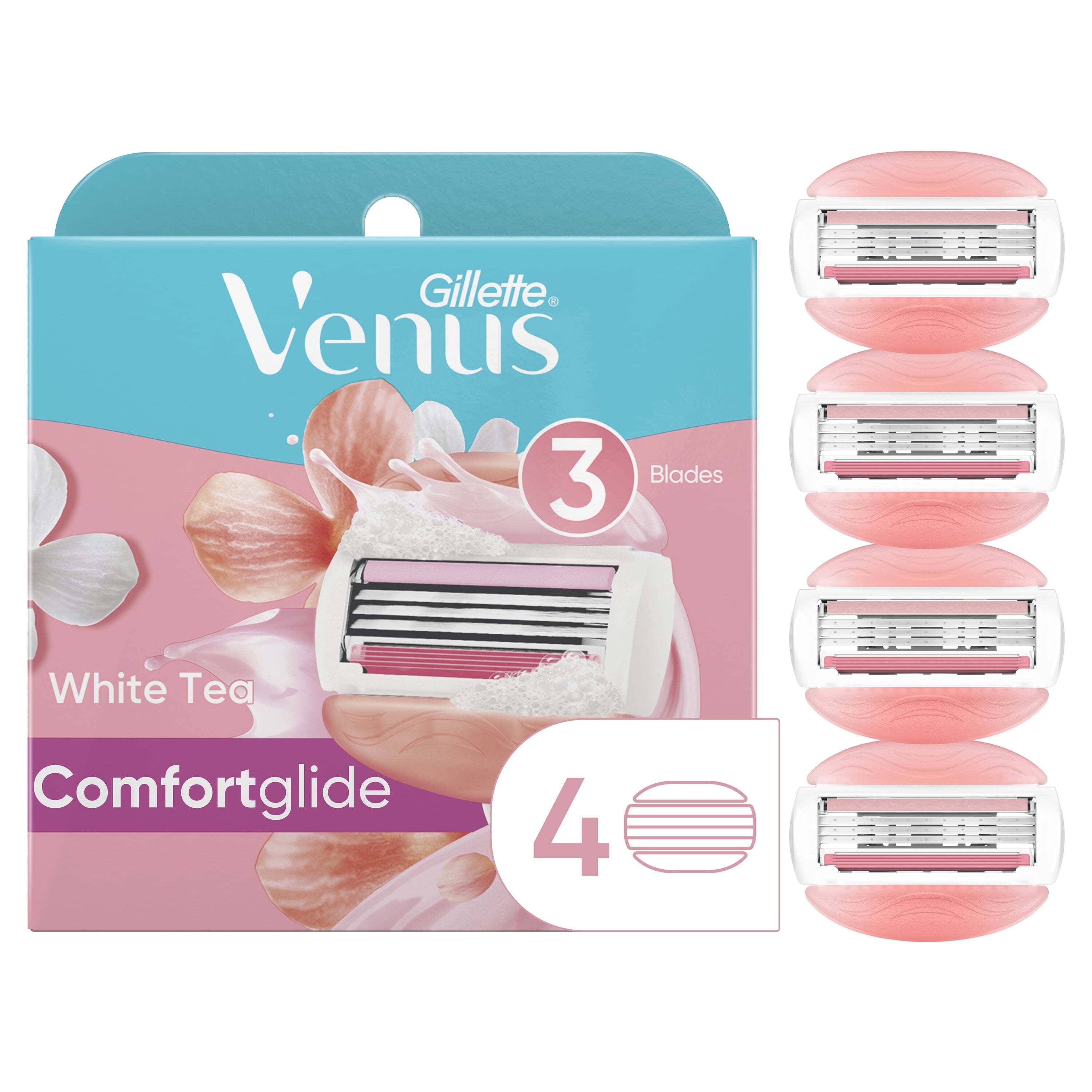 Venus Womens Razor Blade Refills, ComfortGlide 3 White Tea, 4 Count