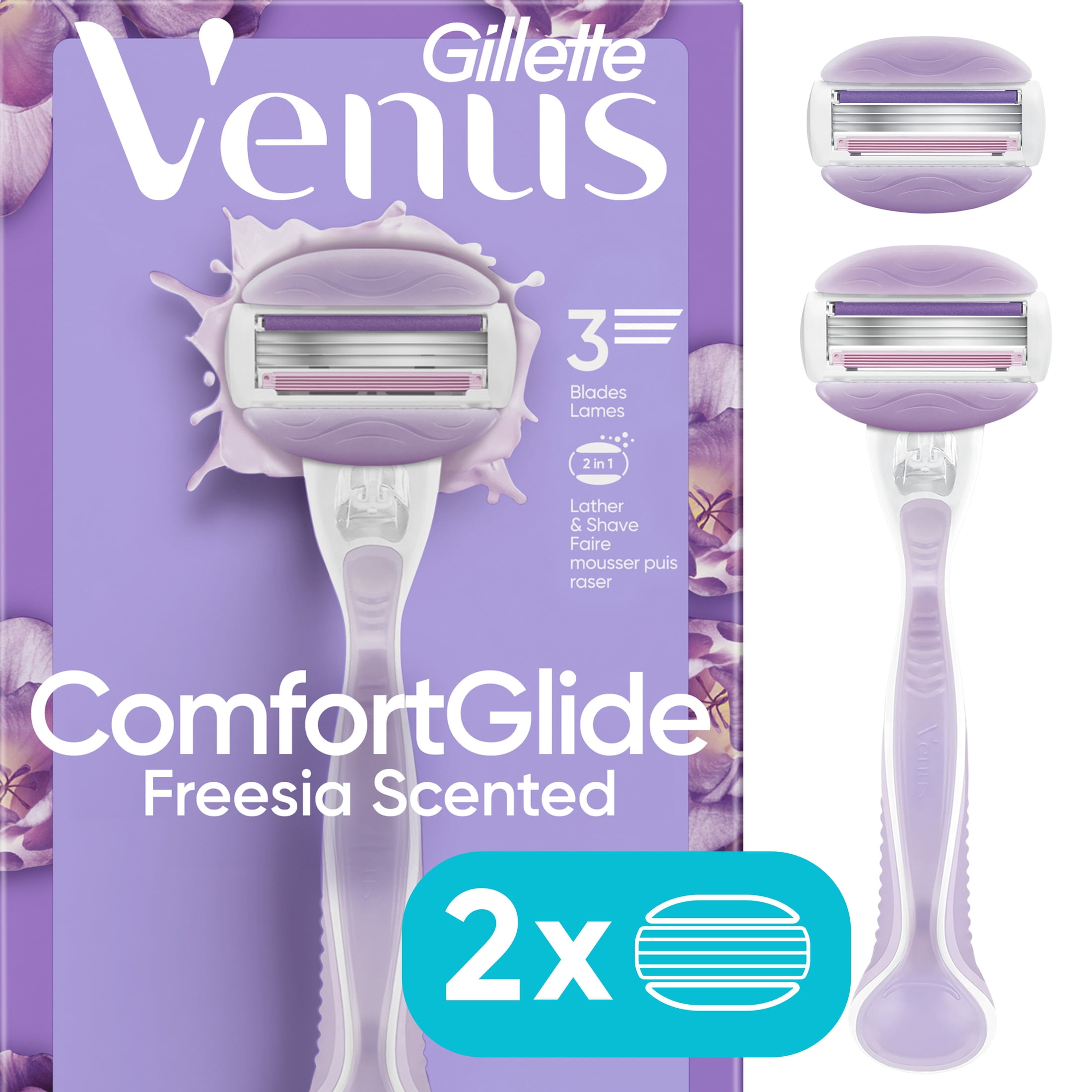 Venus Women's Razor Handle with 2 Blade Refills, Freesia Scent, 3