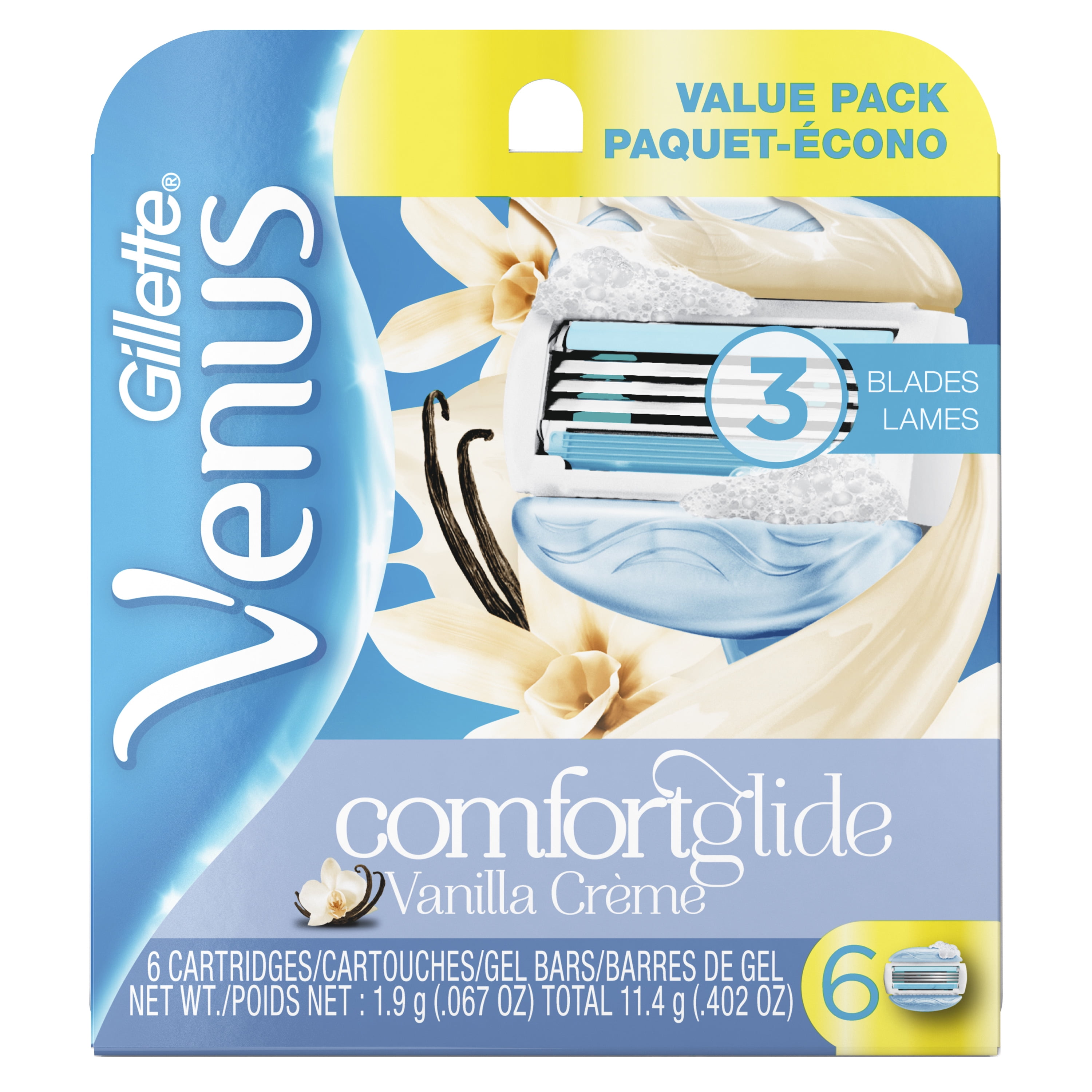 Gillette Venus ComfortGlide Vanilla Creme Razor Blade Refills, 6 ct