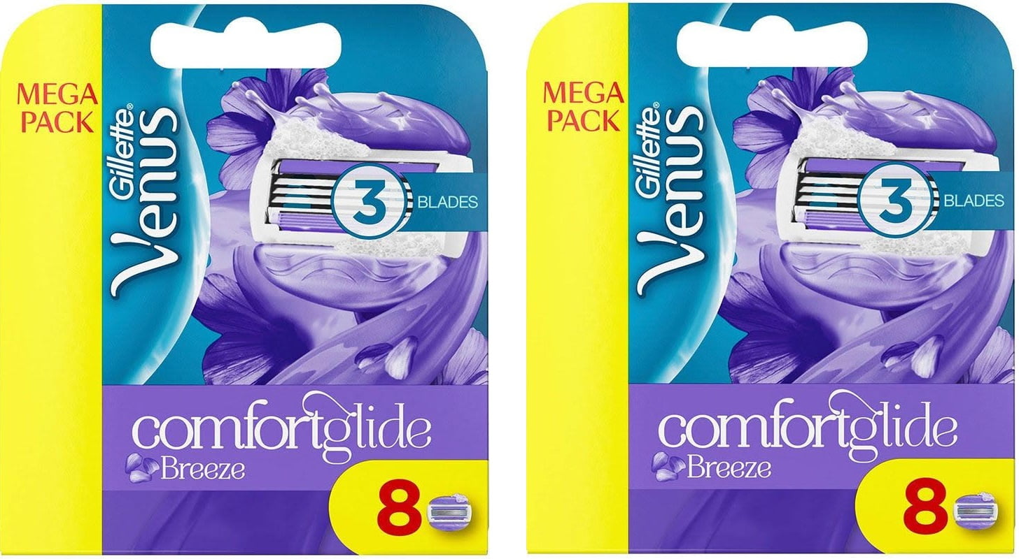 Gillette Venus Comfortglide Breeze Women's Refill Razor Blade Cartridges, 8 Ct (Pack of 2)