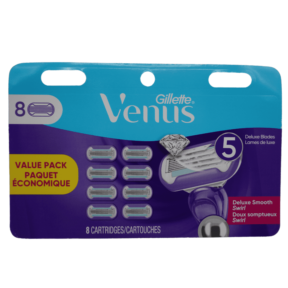 Gillette Venus Deluxe Smooth Swirl Womens Razor Blade Refills, 8 Count, Moisture Ribbon to Protect Against Irritation (Pack of 1)