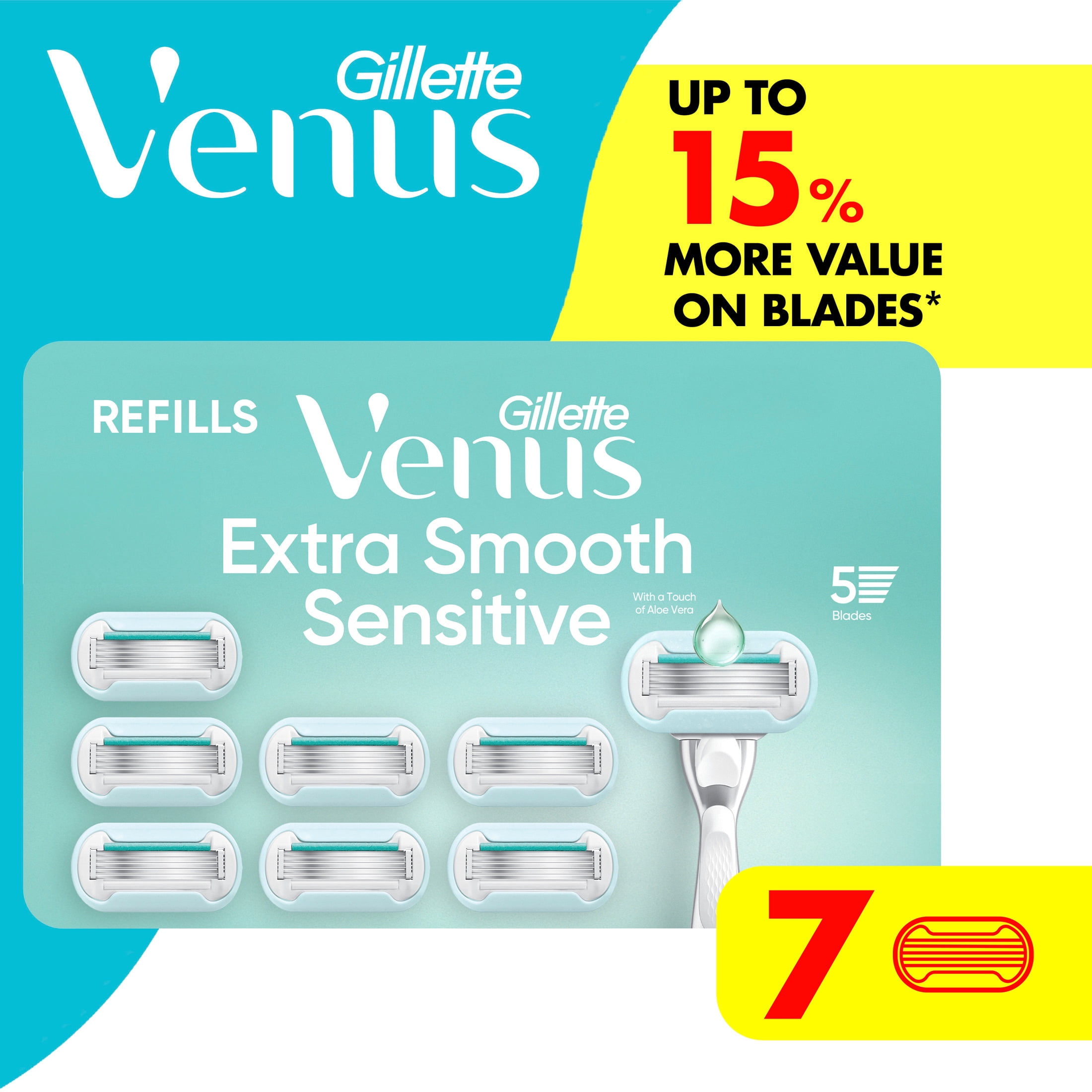Gillette Venus Extra Smooth Sensitive Women's Razor Blades, 7 Razor Blade Refills