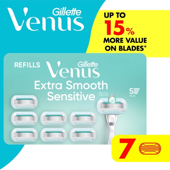 Gillette Venus Extra Smooth Sensitive Women's Razor Blades, 7 Razor Blade Refills