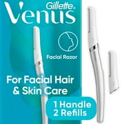Venus Female Facial Razor for Women, Exfoliating Dermaplaning Tool for Face, Manual Razor, Handle + 2 Razor Blade Refills, Silver