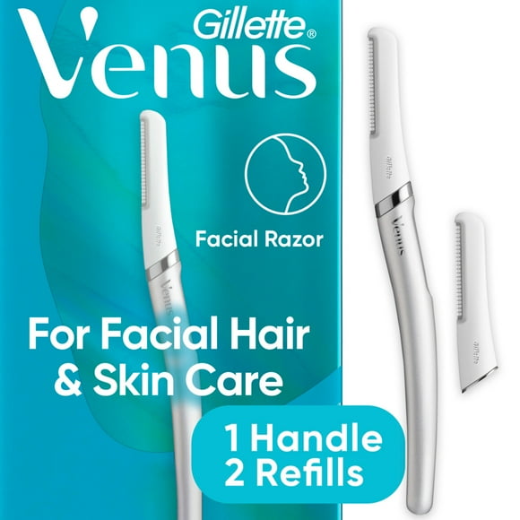 Venus Female Facial Razor for Women, Exfoliating Dermaplaning Tool for Face, Manual Razor, Handle + 2 Razor Blade Refills, Silver