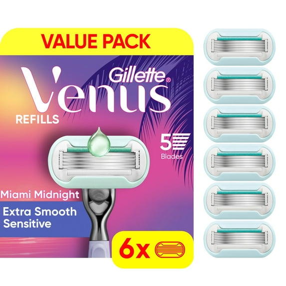 Gillette Venus Miami Midnight Extra Smooth Women's Manual Razor Refills, 6 Count