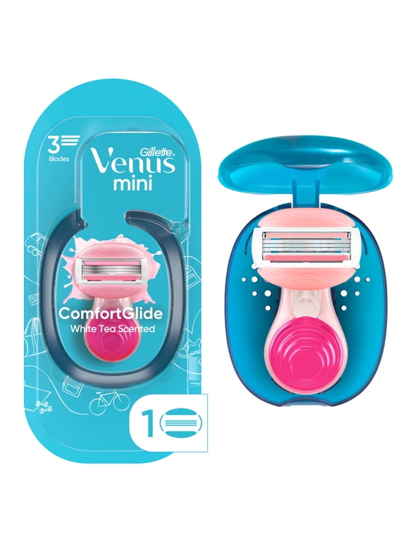 Gillette Venus Mini on The Go Women's Razor Handle with 1 ComfortGlide White Tea Scent Blade Refill + 1 Travel Case