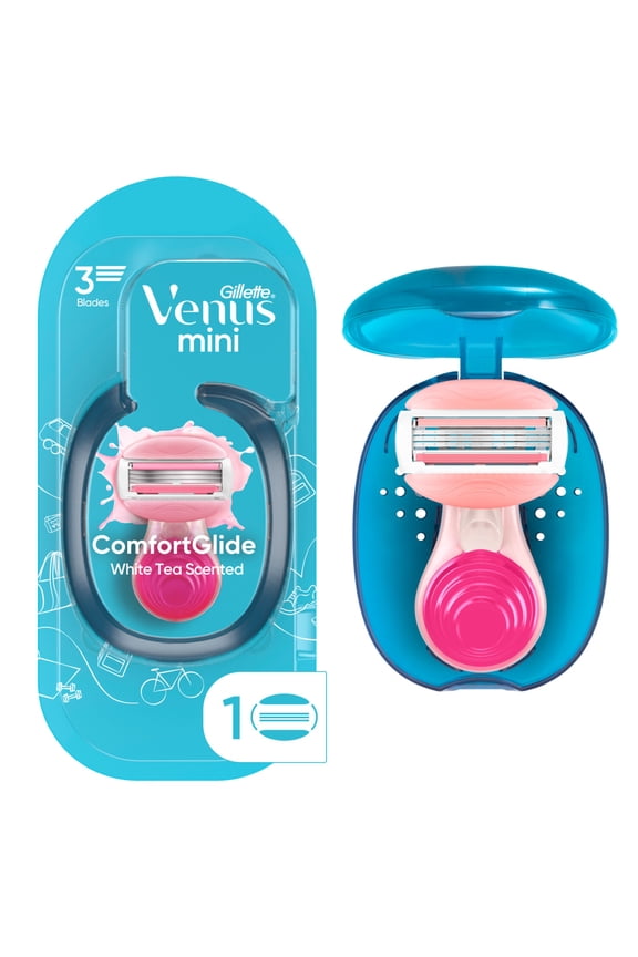 Gillette Venus Mini on The Go Women's Razor Handle with 1 ComfortGlide White Tea Scent Blade Refill + 1 Travel Case
