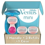 Gillette Venus Mini On The Go Womens Razor Handle with 3 ComfortGlide White Tea Scent Blade Refills + 1 Travel Case