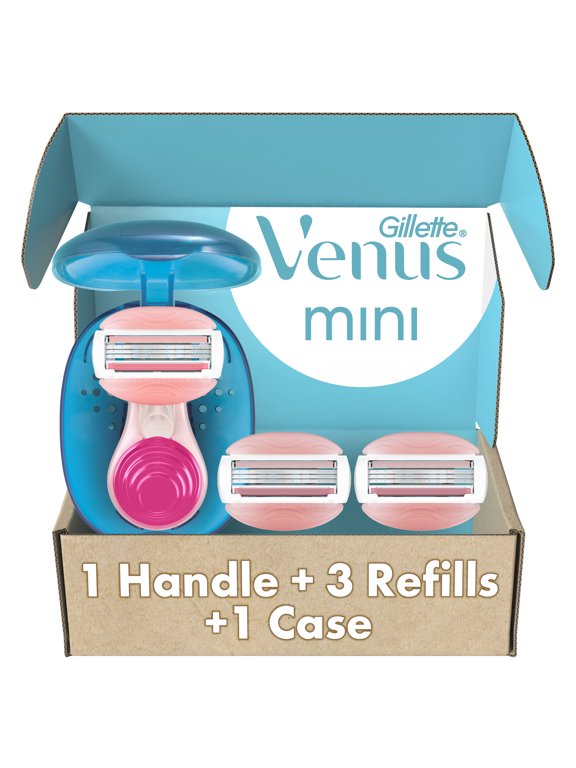 Gillette Venus Mini On-The-Go Women's Razor with 3 ComfortGlide White Tea Scent Blade Refills and Travel Case
