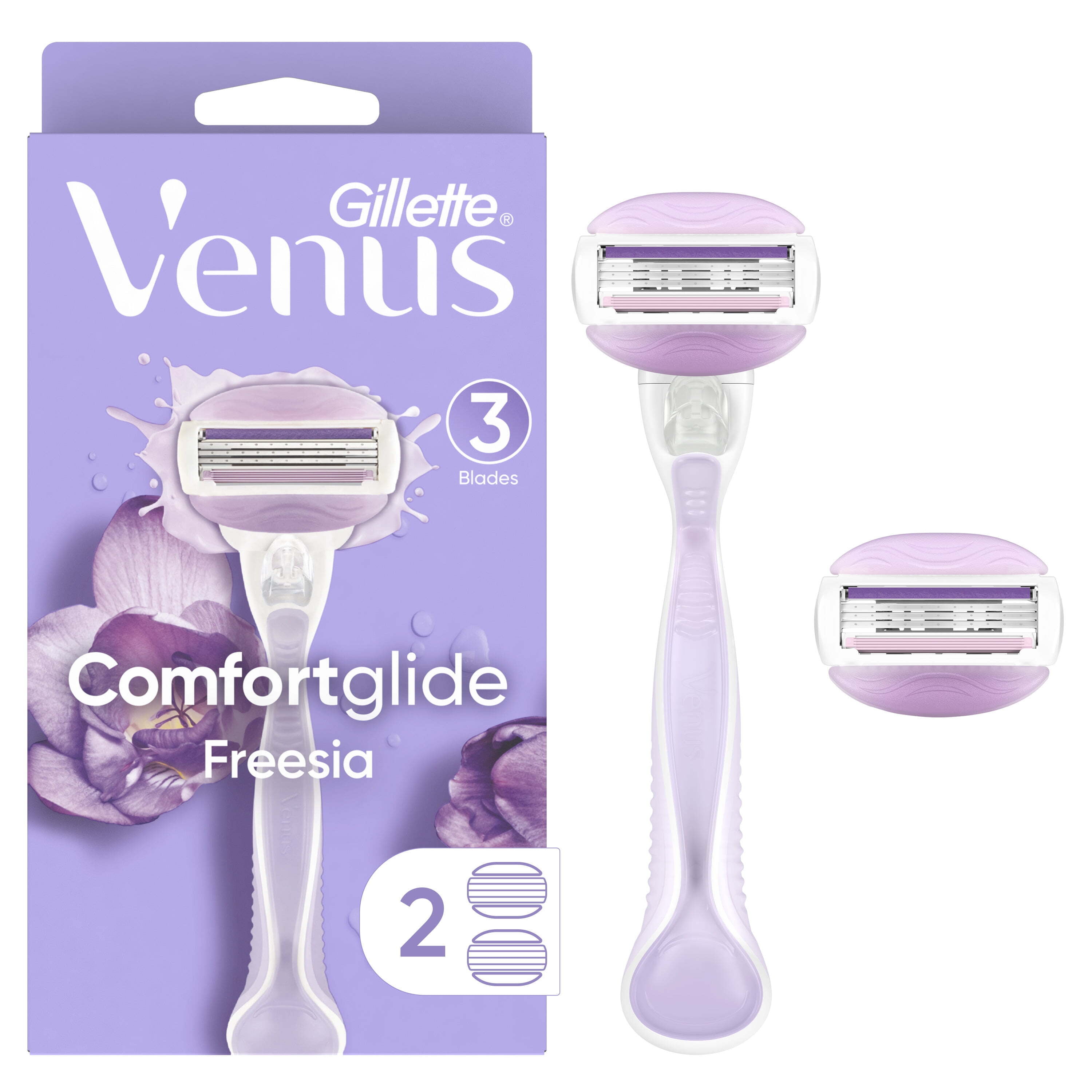 Gillette Venus ComfortGlide Freesia Women s Razor Handle 2 Blade Refills Purple Walmart