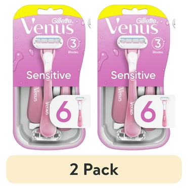 (2 pack) Venus Sensitive Women's 3 Blade Disposable Razor, 6 count, Pink