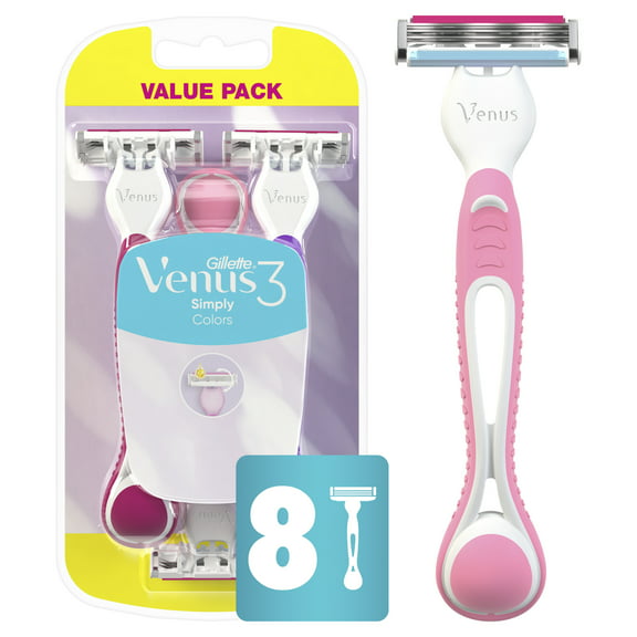 Gillette Venus Simply 3 Colors Disposable Female Razors, Pink, 8 Count