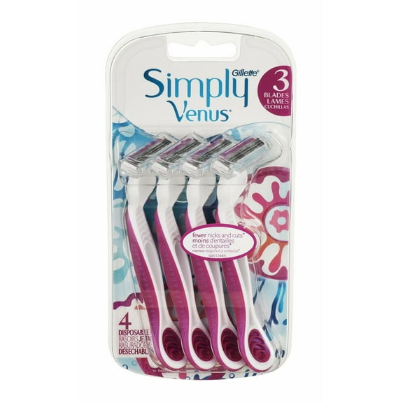 Gillette Venus Simply3 Women's Disposable Razors, 3 Blades, 4 ct, 6-Pack