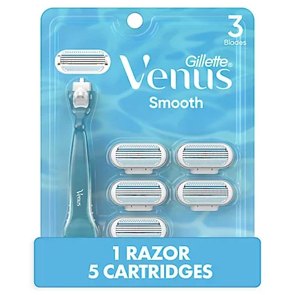 Gillette Venus Extra Smooth Sensitive Women's Manual Shaving Razor with 1 Handle & 5 Refills, 6 Count