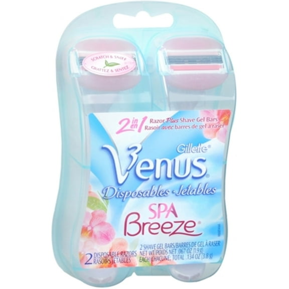 Gillette Venus Spa Breeze 2-in-1 Disposable Razors Plus Shave Gel Bars 2 Each